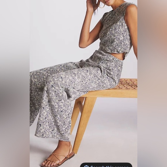 adelyn rae Pants - NWT Adelyn Rae Helena Embroidered cut-out jumpsuit in blue print Large